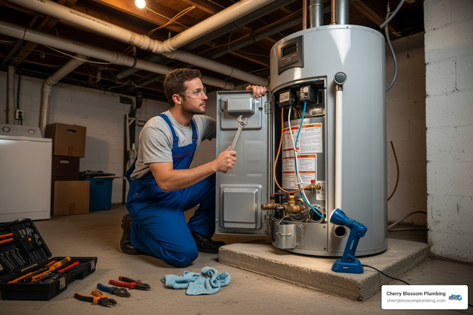 Infographic showing the 5 most common signs a water heater needs repair: 1. No Hot Water - your faucets run cold or barely warm; 2. Leaks - water pooling around the base of the unit; 3. Strange Noises - popping, rumbling, or hissing sounds from the tank; 4. Rusty Water - discolored water coming from your hot water tap; 5. High Energy Bills - sudden spikes in your utility costs without increased usage - water heater repair in arlington va Infographic showing the 5 most common signs a water heater needs repair: 1. No Hot Water - your faucets run cold or barely warm; 2. Leaks - water pooling around the base of the unit; 3. Strange Noises - popping, rumbling, or hissing sounds from the tank; 4. Rusty Water - discolored water coming from your hot water tap; 5. High Energy Bills - sudden spikes in your utility costs without increased usage - water heater repair in arlington va