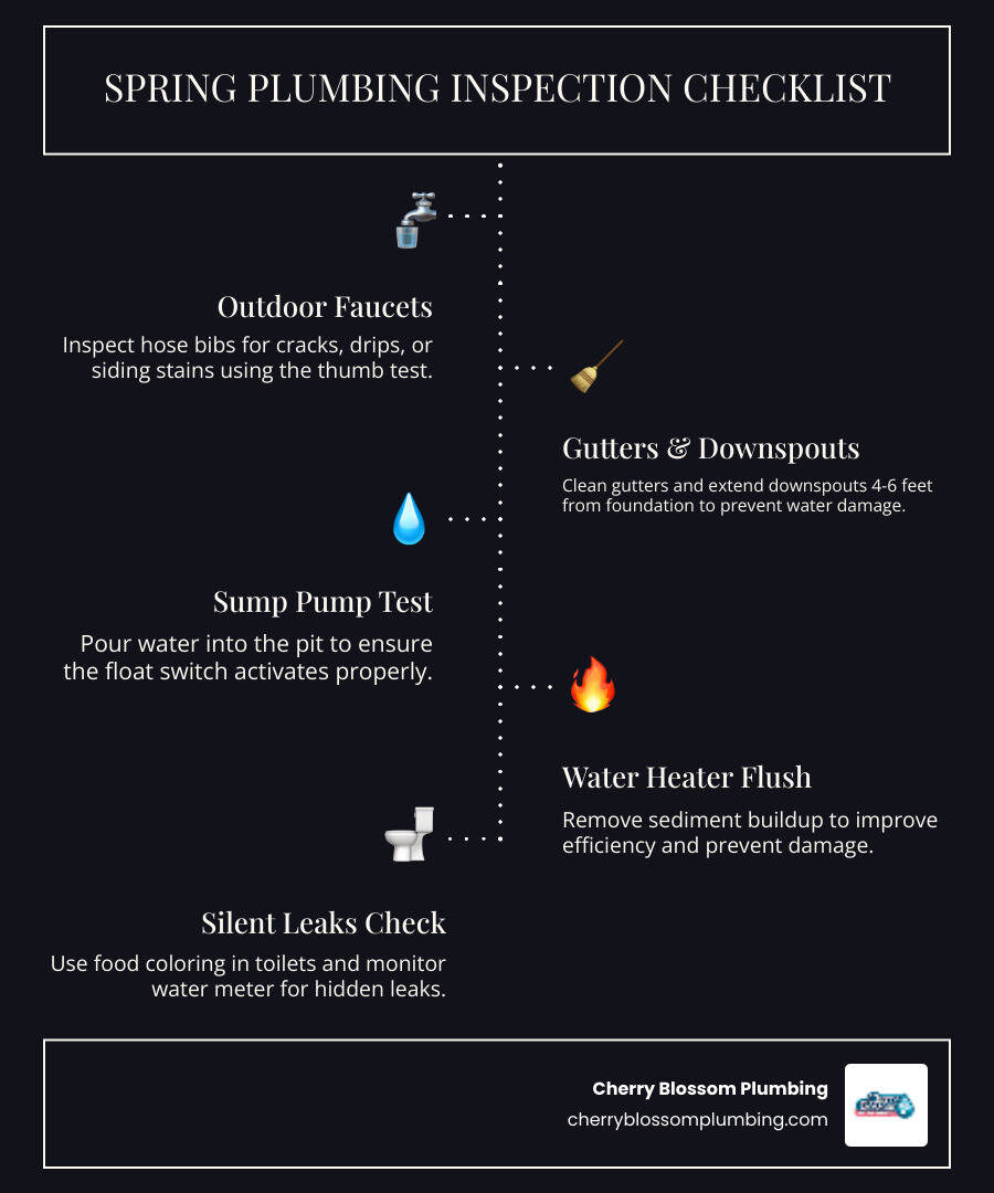 Spring plumbing inspection checklist infographic showing 10 key tasks for homeowners - spring plumbing inspection checklist Spring plumbing inspection checklist infographic showing 10 key tasks for homeowners - spring plumbing inspection checklist
