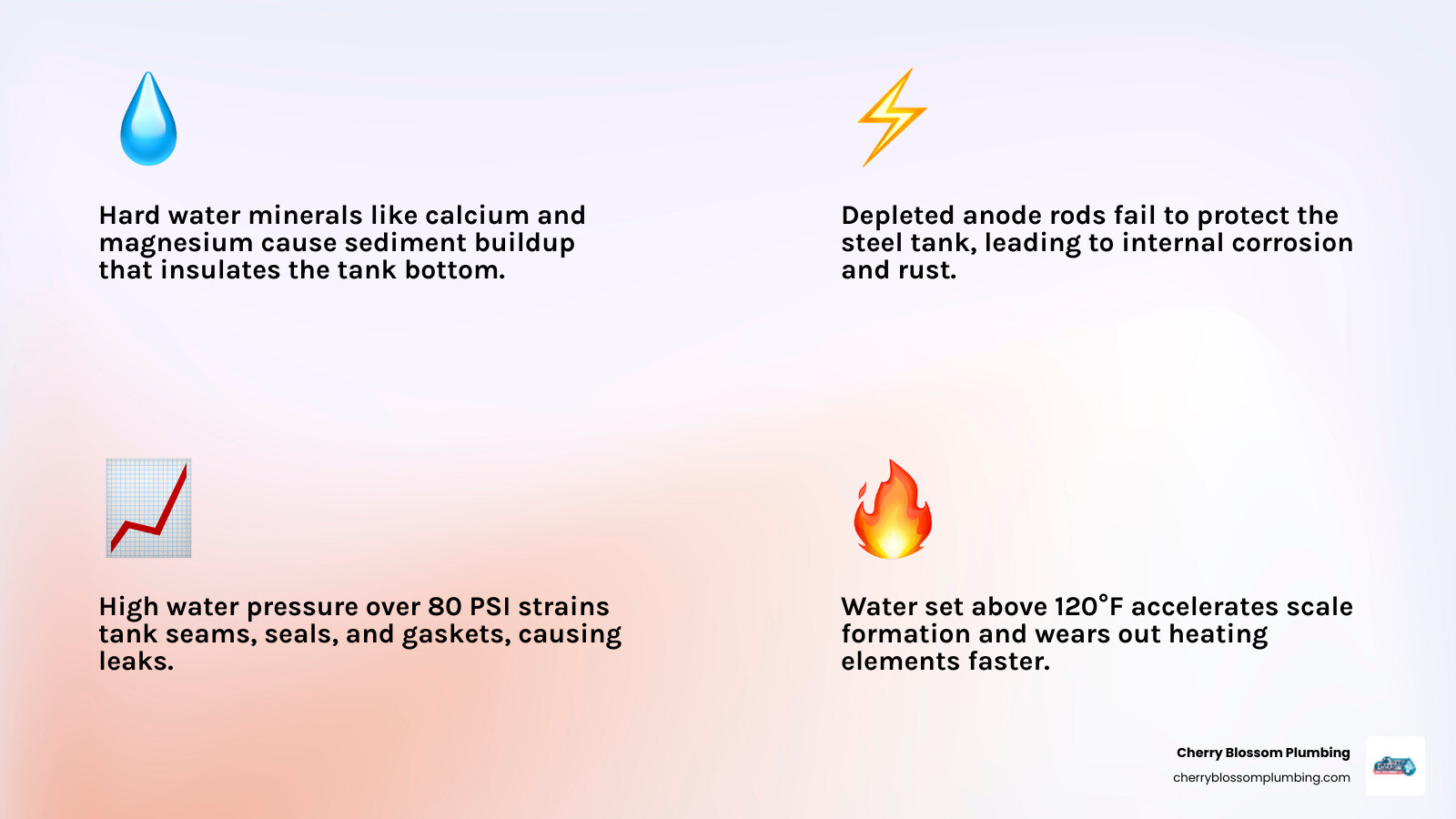 infographic showing internal water heater components and the top factors that shorten its lifespan - what shortens water infographic showing internal water heater components and the top factors that shorten its lifespan - what shortens water