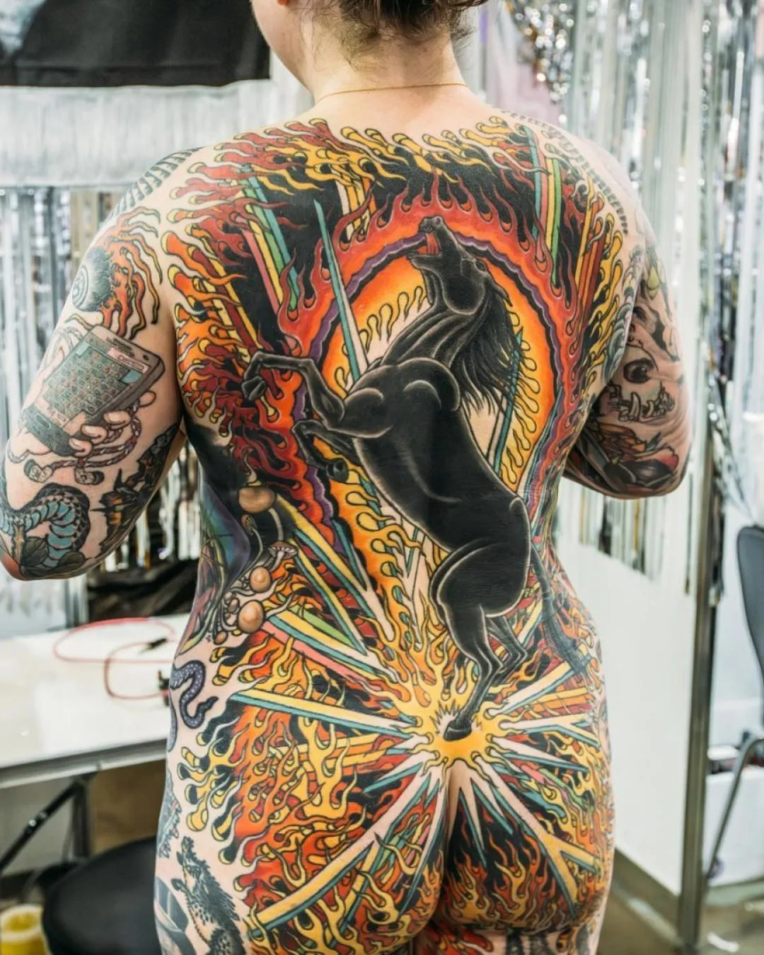 Full back piece tattoo of a horse at the Australian Tattoo Expo