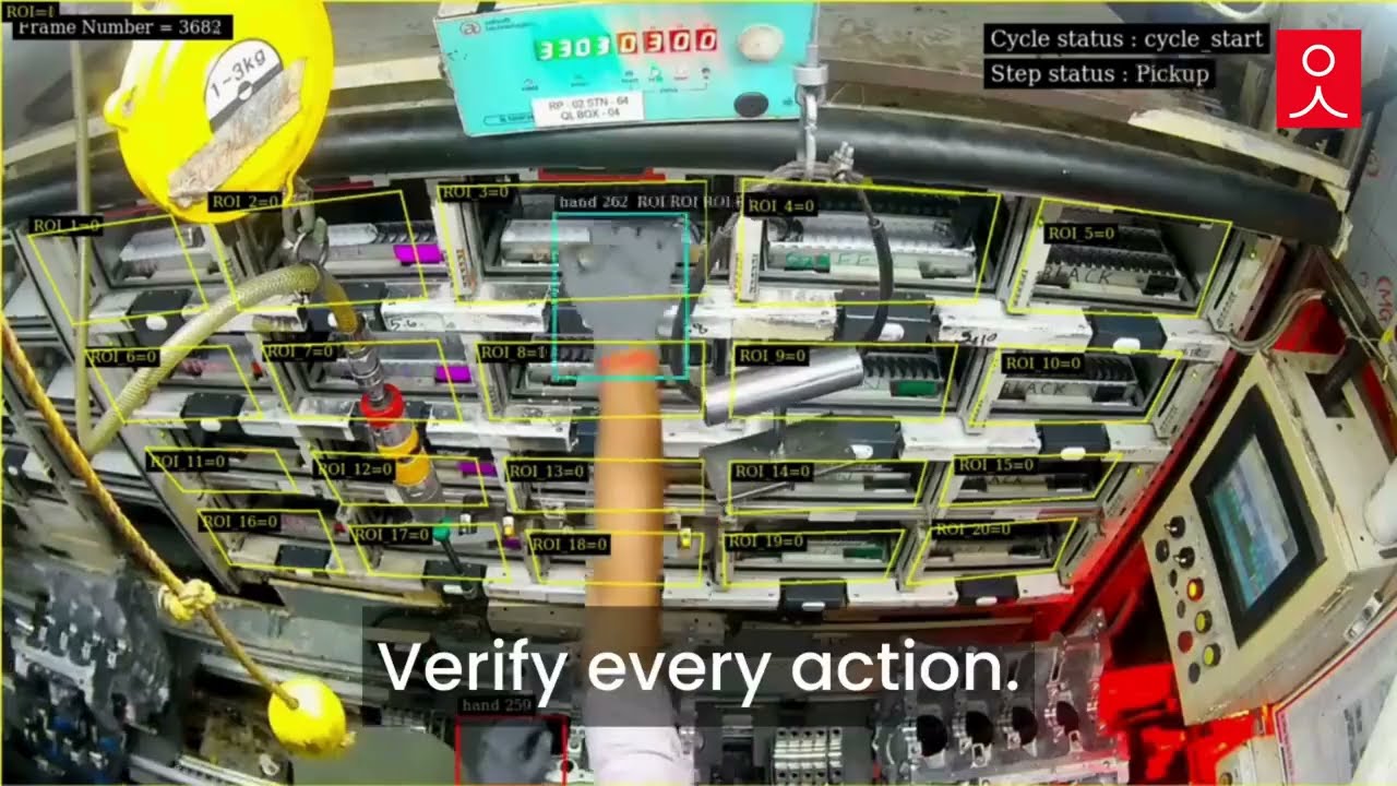 Official video frame showing an engine-bearing assembly view with tracked parts and cycle status