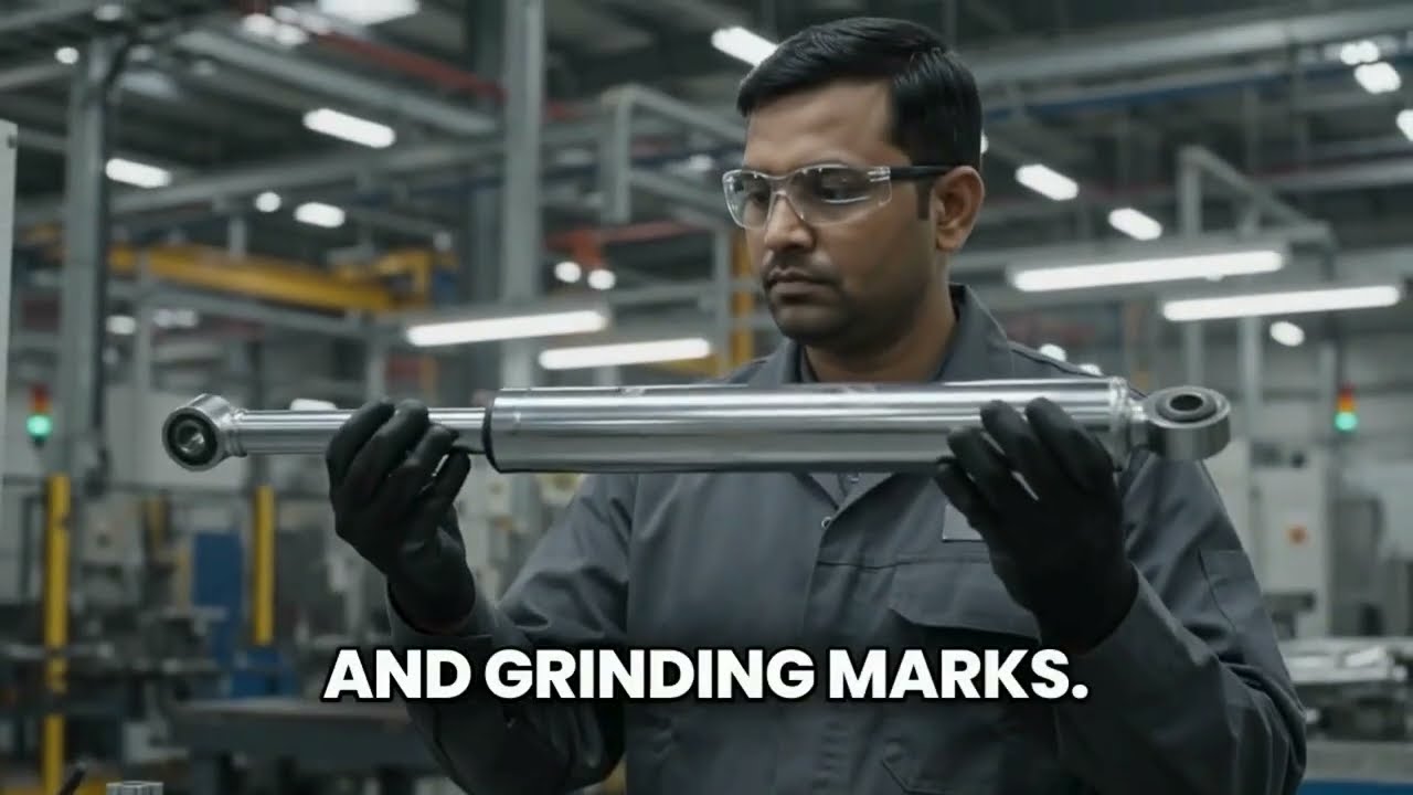 Offizieller Video-Frame der Stangeninspektion, der einen Mitarbeiter zeigt, der eine reflektierende Metallstange hält