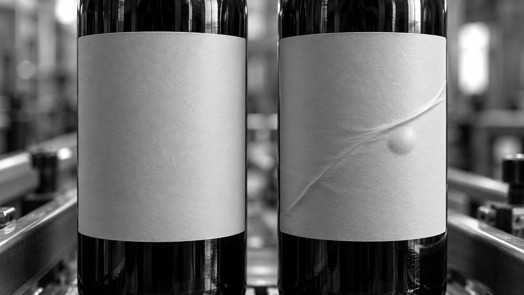 Conceptual illustration of a smooth label beside a creased label with a bubble.