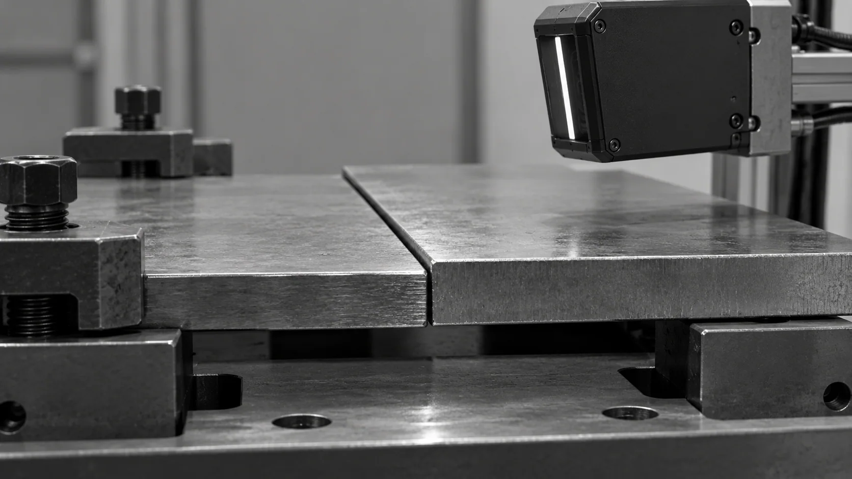 Konzeptionelle Darstellung eines Höhenversatzes zwischen den Kanten von Stahlplatten vor dem Schweißen.