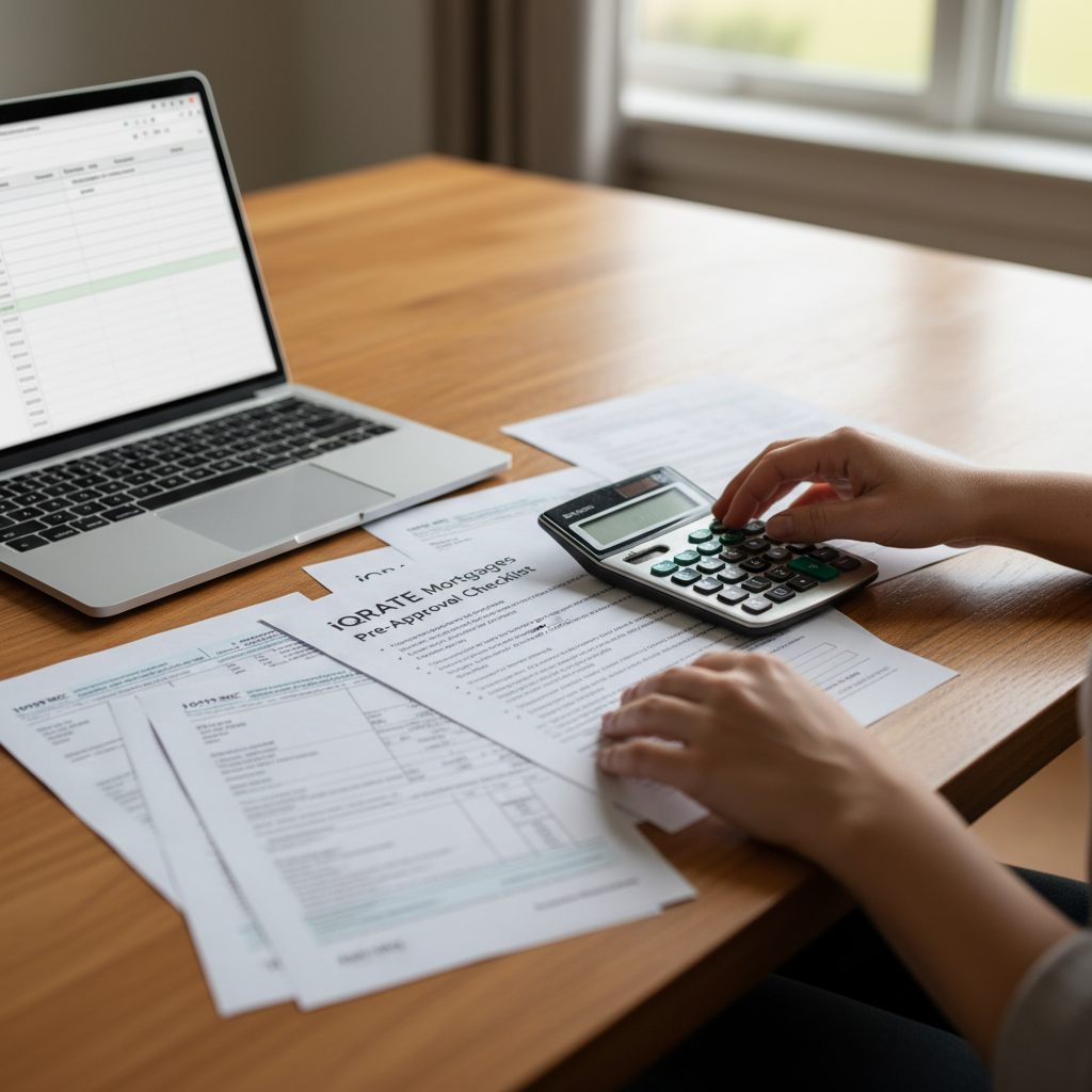 A calculator and financial documents representing the mortgage income calculation process for gig workers.