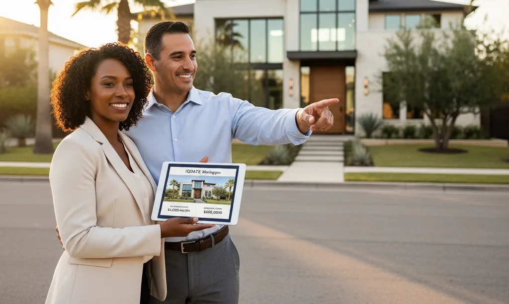 Aspirational couple viewing a modern Texas home.