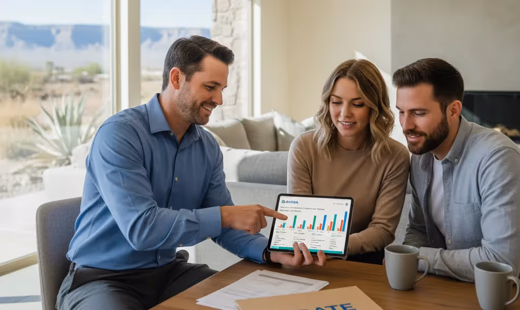 Loan officer discussing AirDNA data with clients.