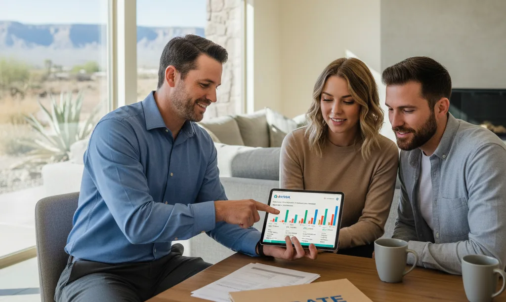 Loan officer discussing AirDNA data with clients.