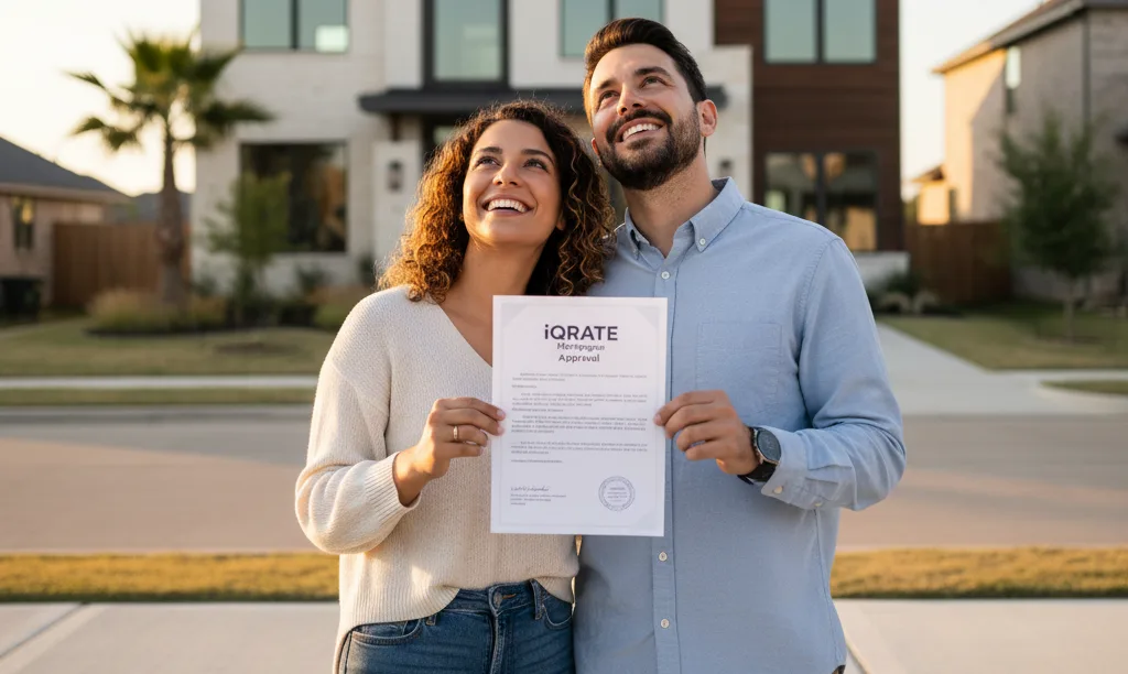 Couple happily reviews iQRATE Mortgages loan approval.