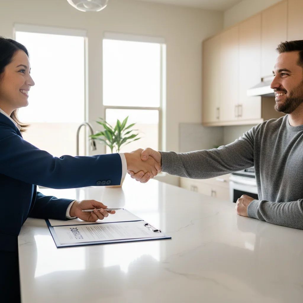Couple reviewing mortgage documents with a professional.