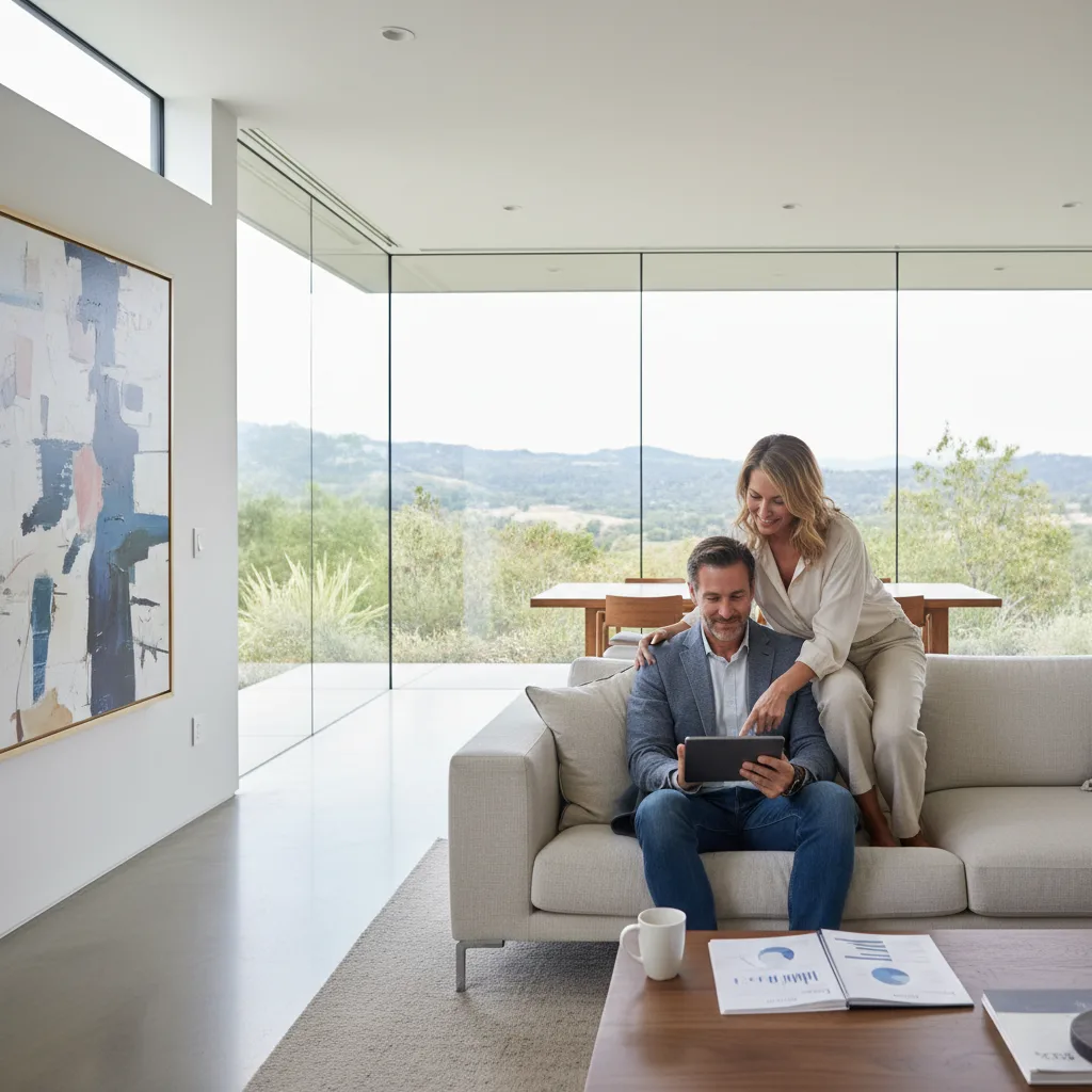 Self-employed entrepreneur reviewing financial documents for a jumbo loan.