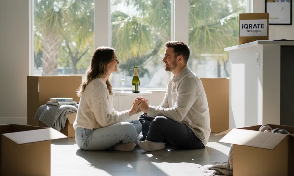 A happy couple celebrating in their new Florida home.