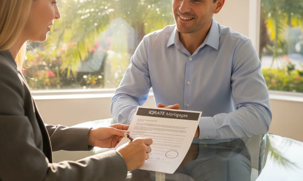 Investor feeling relieved reviewing iQRATE Mortgages documents.
