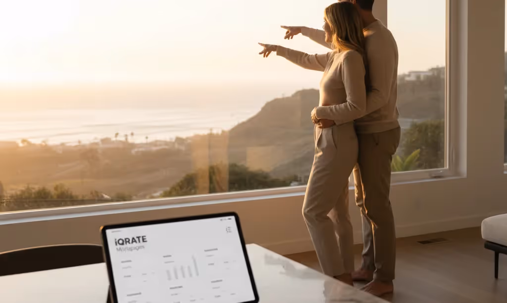 Couple celebrating in their modern California home.