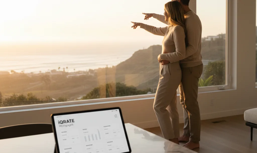 Couple celebrating in their modern California home.