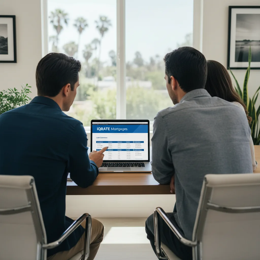 Couple reviewing investment portfolio on a tablet for a home loan.