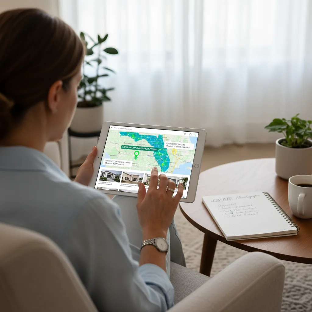 A calculator and house keys on a blueprint, representing mortgage calculations.