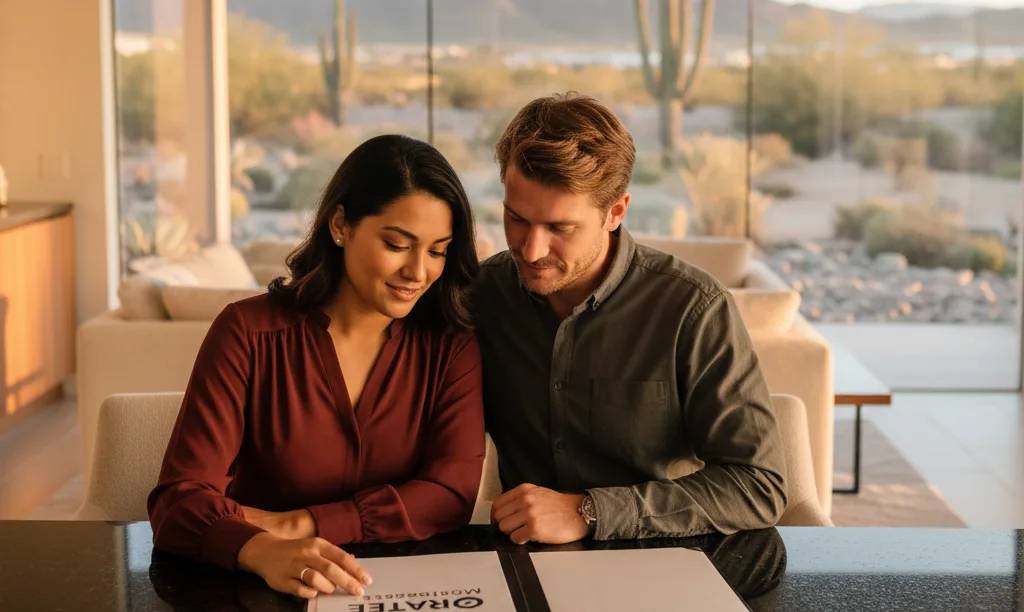 Couple reviewing iQRATE Mortgages paperwork in Nevada.