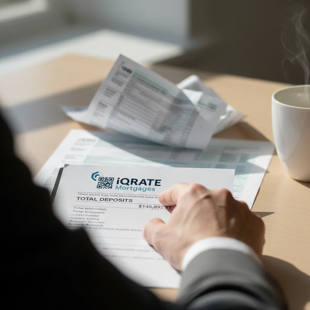 Person organizing financial documents for a loan application.