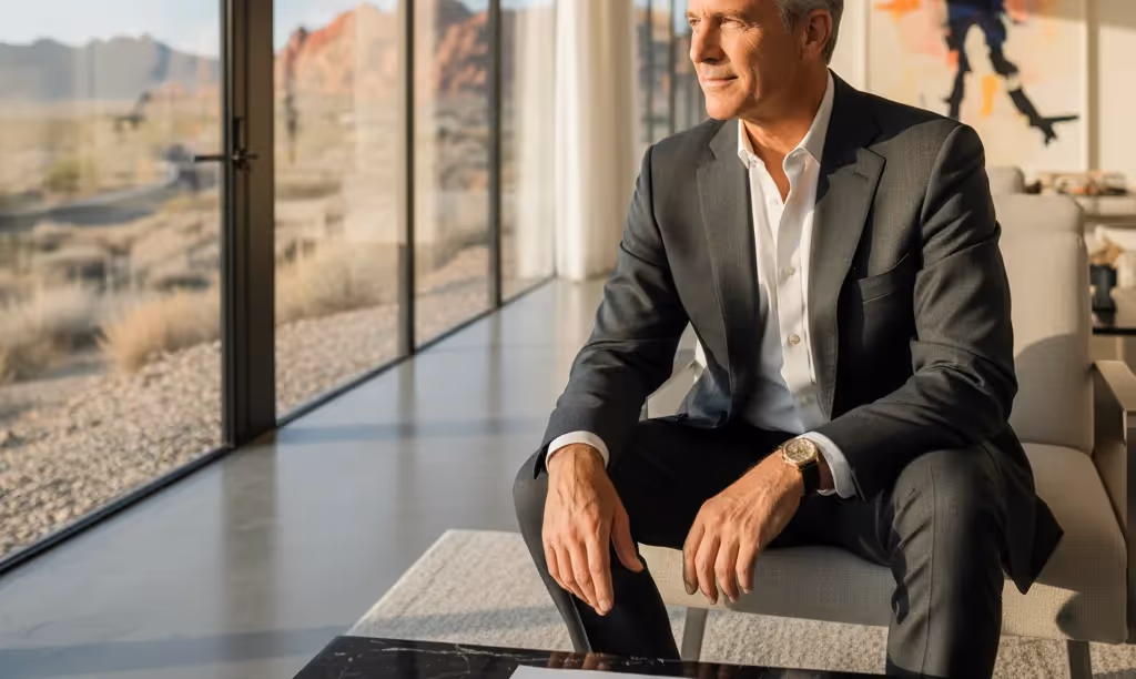 Confident homeowner with iQRATE Mortgages luxury financing.