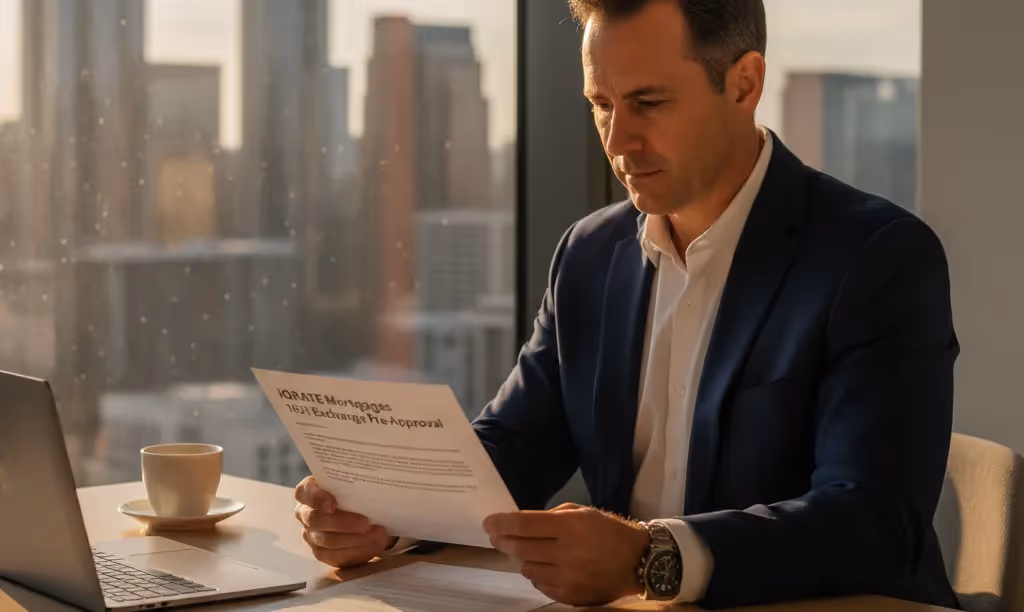 Investor calmly reviewing iQRATE Mortgages document in Texas.