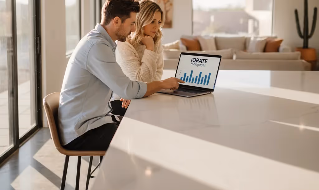 Couple in Nevada home comparing mortgage options.