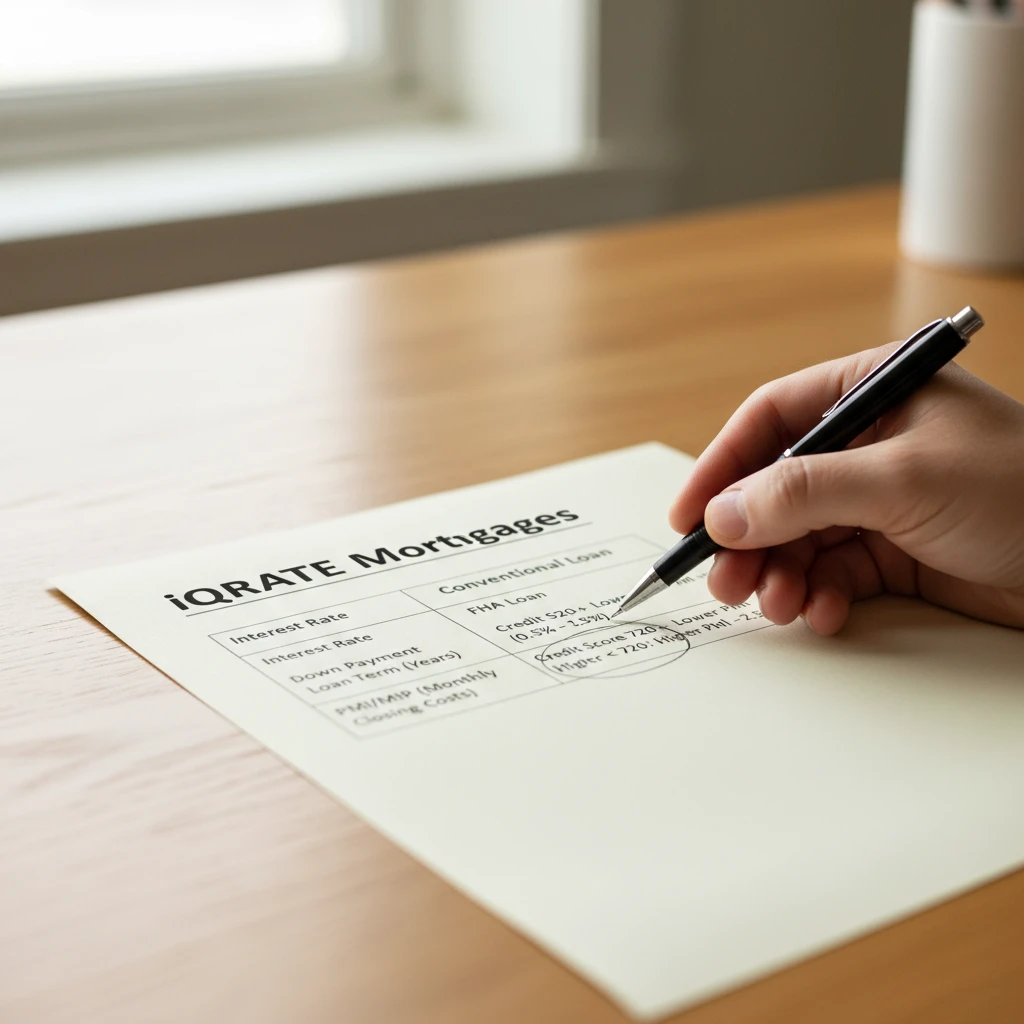 Homebuyer comparing FHA and conventional loan scenarios on a laptop.