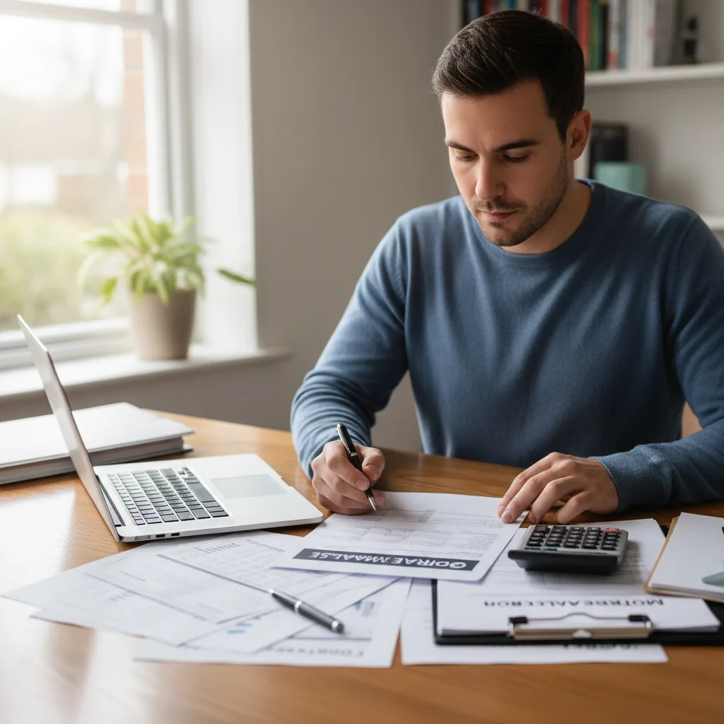 Couple reviewing a job offer letter to secure a mortgage for their new home.