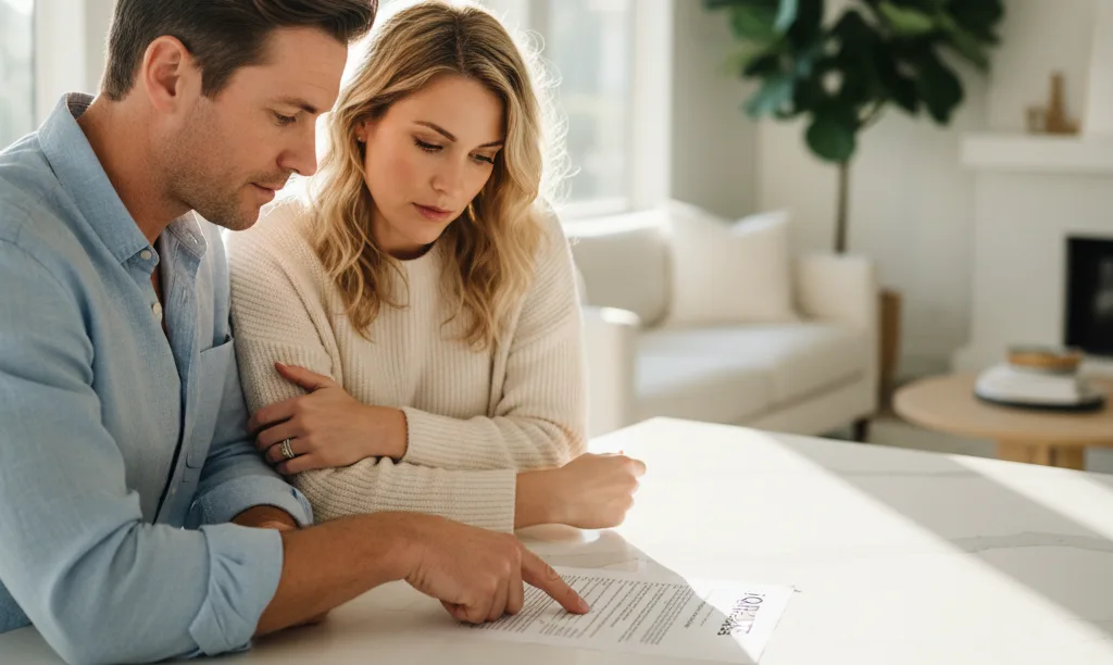 Couple planning their rental property finances together.