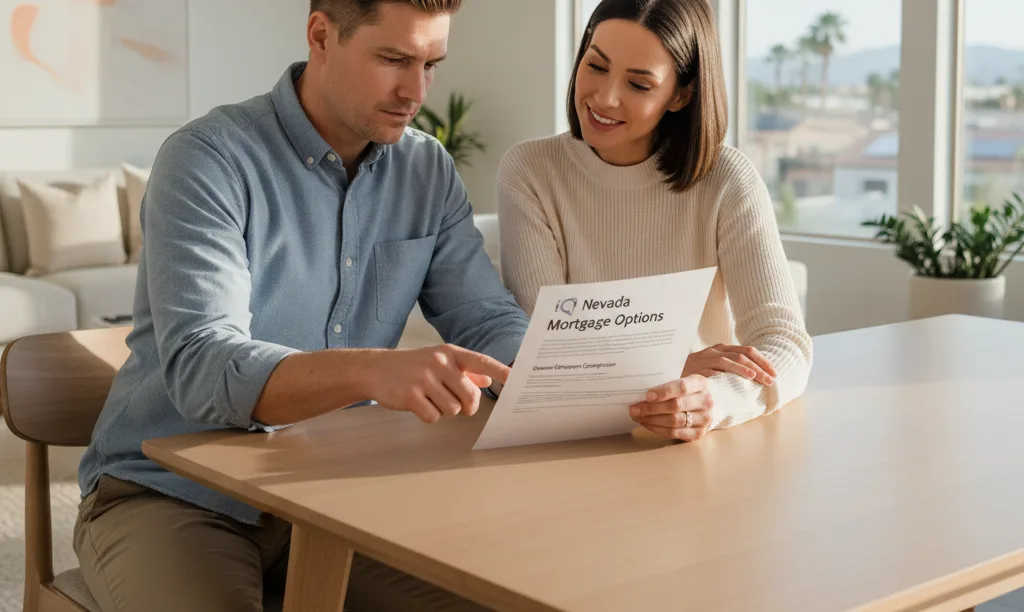Couple confidently reviewing iQRATE Mortgages loan options.
