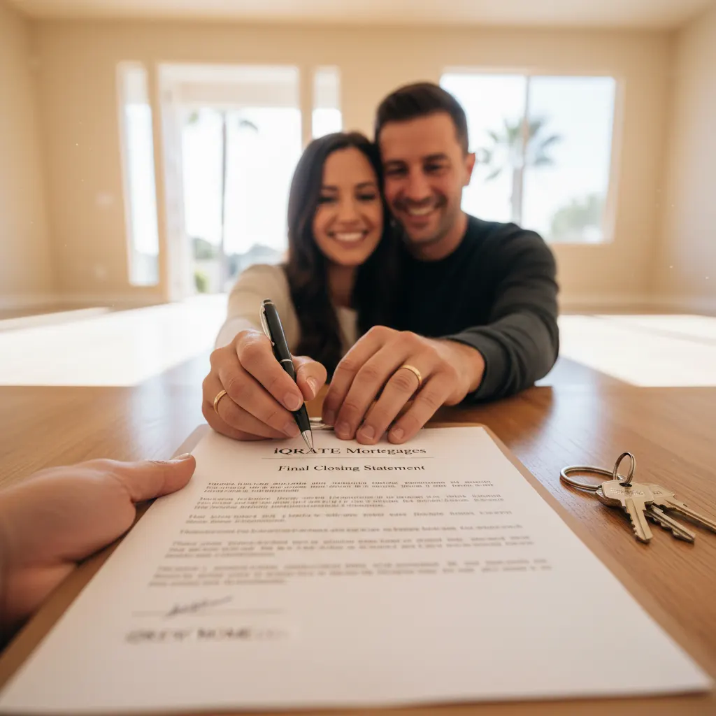 Illustration of closing cost documents and a calculator.