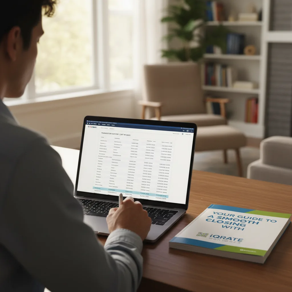 A person reviewing mortgage documents at a desk.