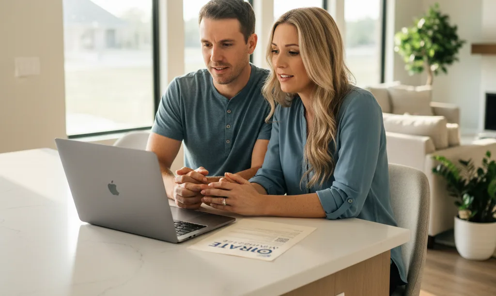 Couple in Texas home researching mortgage options.