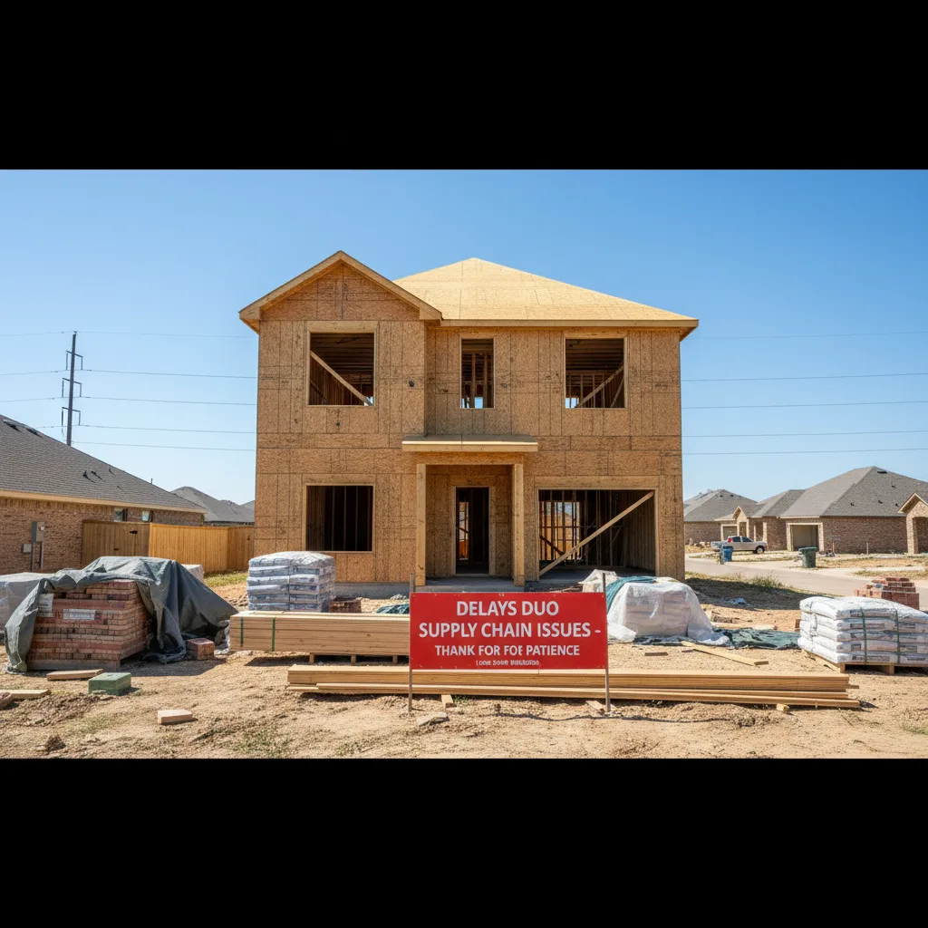 New home construction site showing wooden framework.