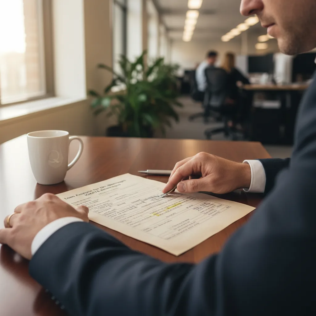 Organizing financial paperwork for a manual mortgage underwriting review.
