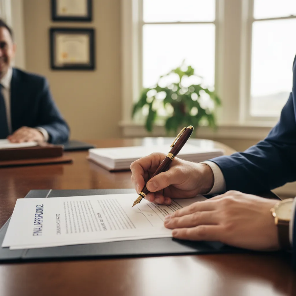 Human underwriter reviewing mortgage documents carefully.