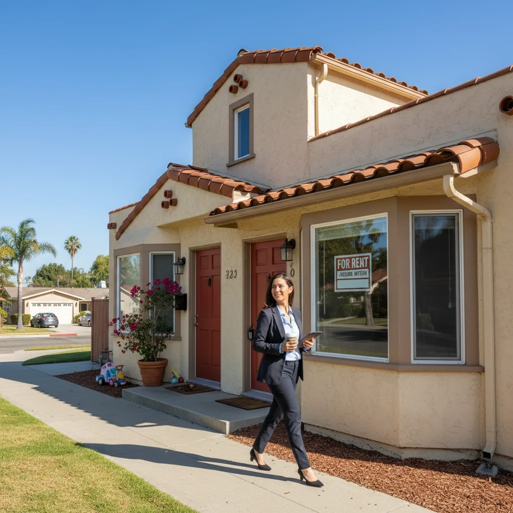 San Diego duplex with a 'For Rent' sign representing rental income potential