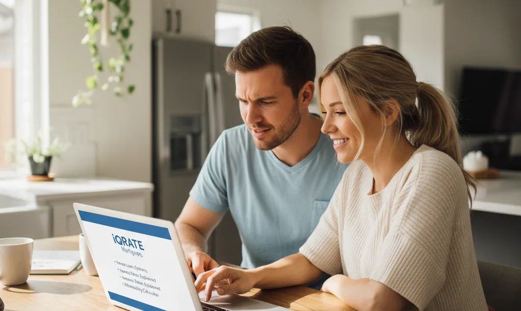 Couple reviews iQRATE Mortgages guide in Austin.