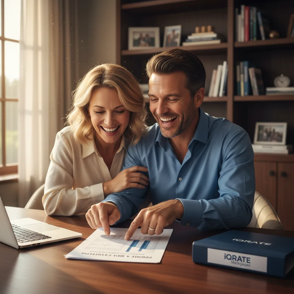 Self-employed professional reviewing financial documents on a laptop.