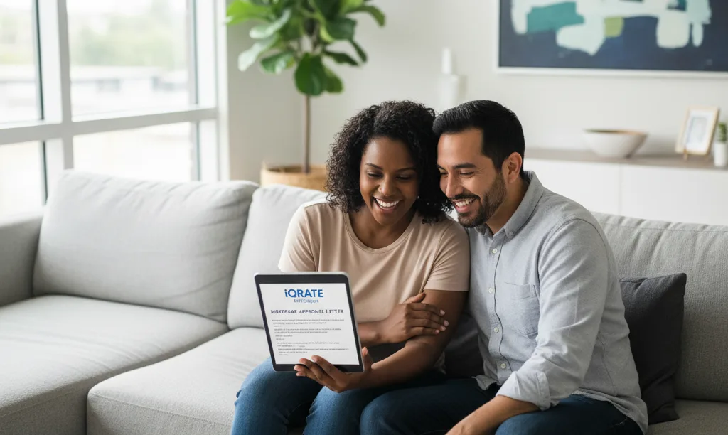 Couple reviews iQRATE Mortgages approval in Texas home.