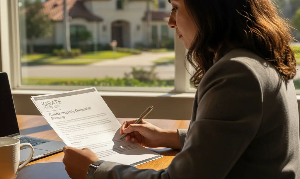 Person reviewing iQRATE Mortgages document for Florida home.