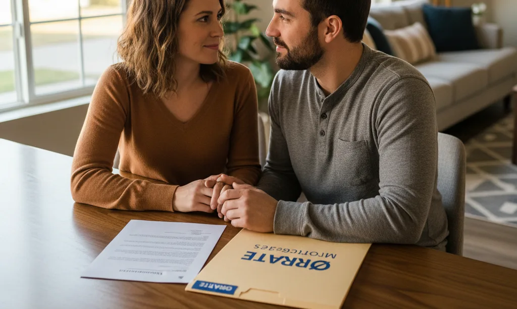 Couple reviews mortgage documents in their Reno home.
