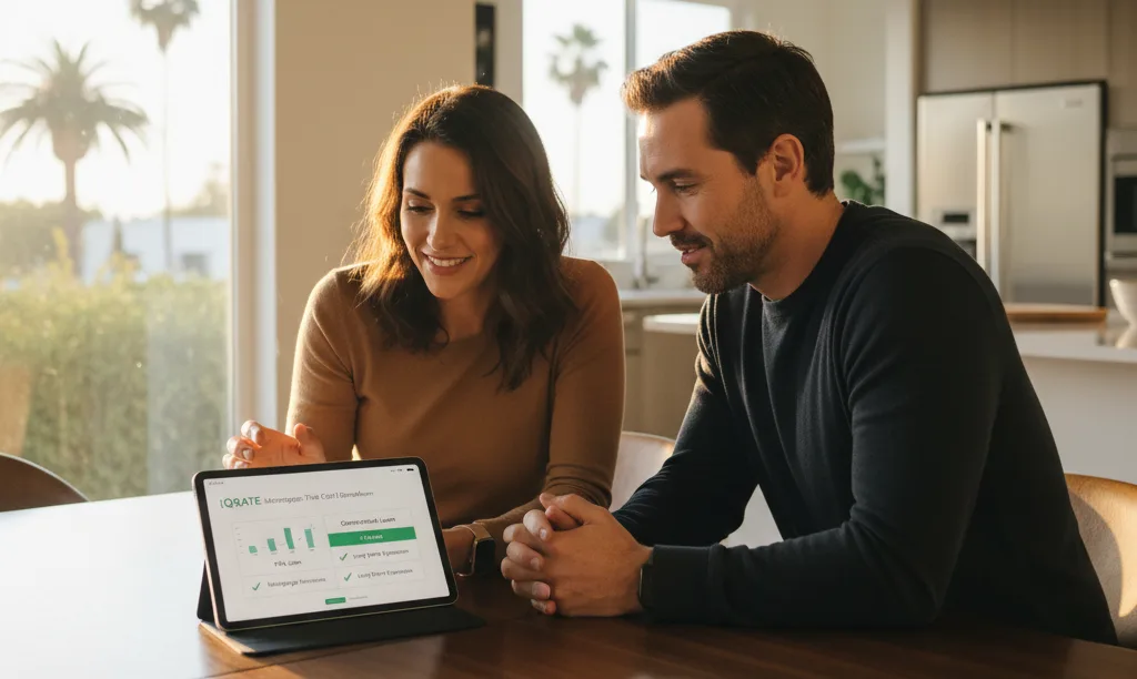 Couple comparing FHA vs. conventional loans in Los Angeles.