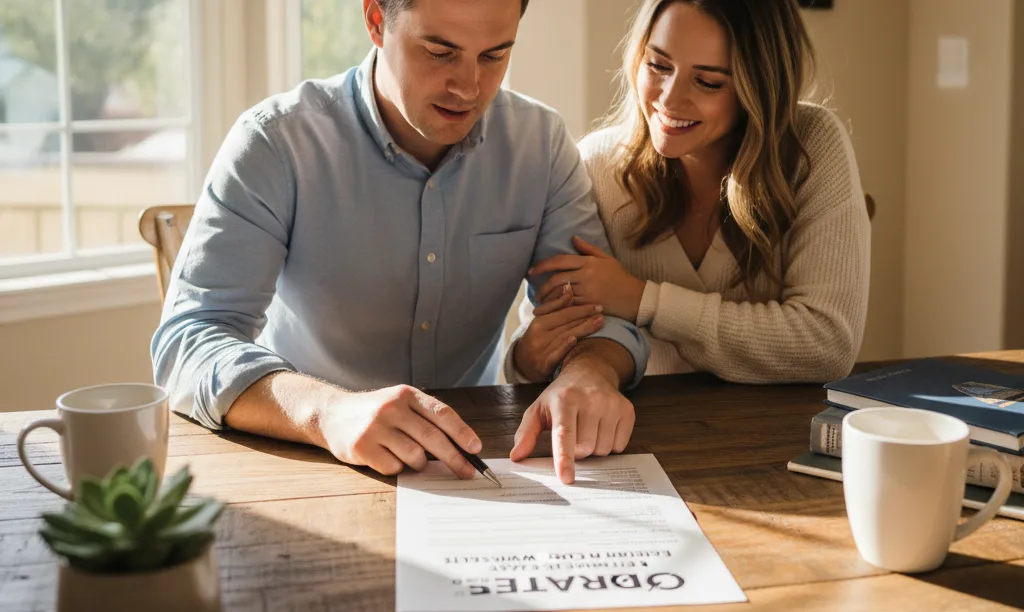 Couple reviewing iQRATE Mortgages cash to close worksheet.