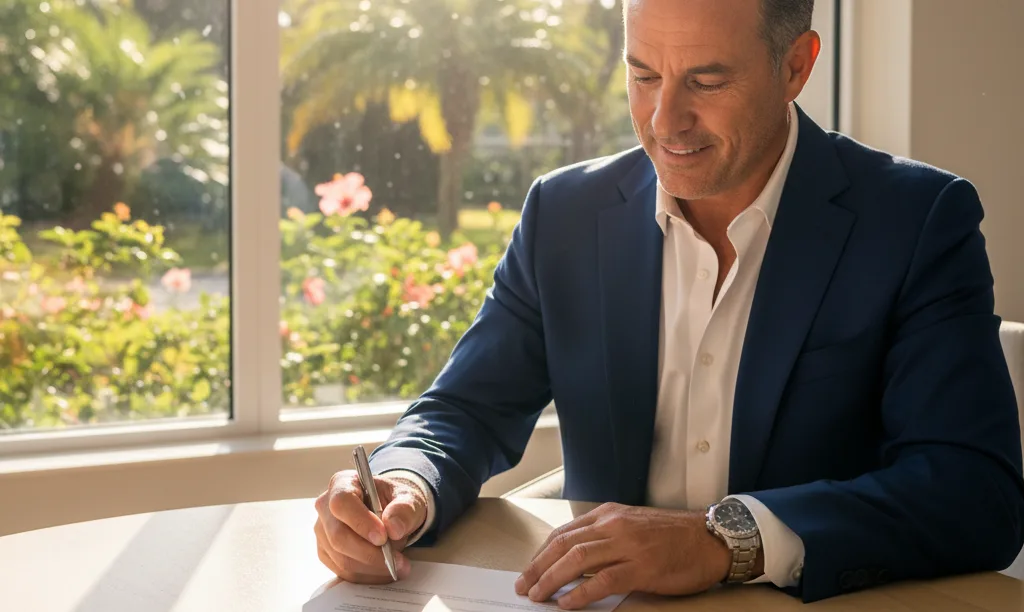 Foreign investor reviewing iQRATE Mortgages documents in Florida.