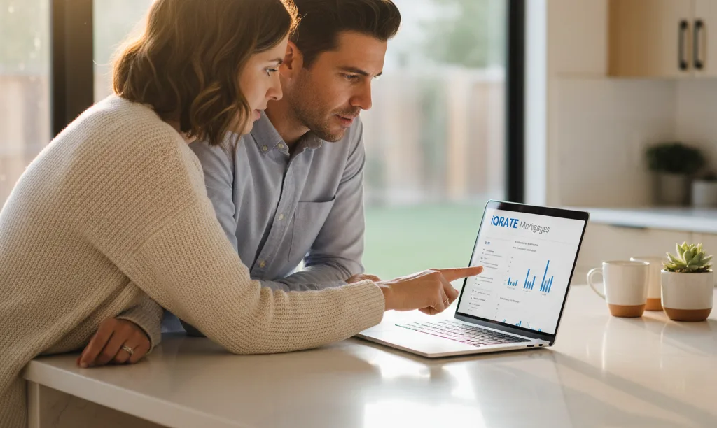 Couple in Texas home reviewing mortgage options.