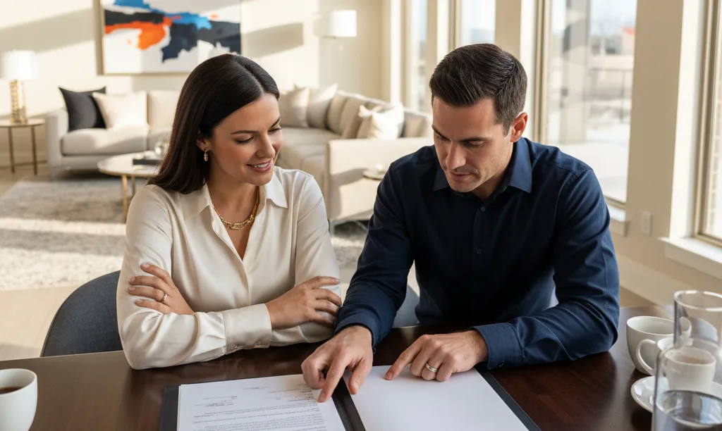 Couple reviewing iQRATE Mortgages trust loan documents.