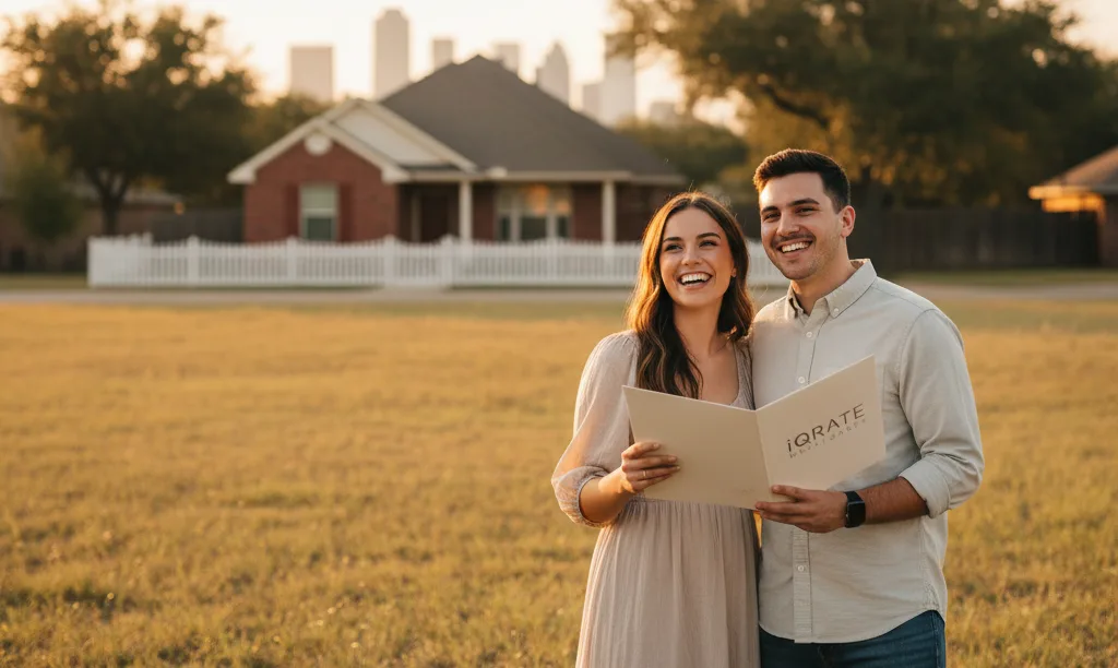 Couple views Texas suburban home with iQRATE Mortgages.