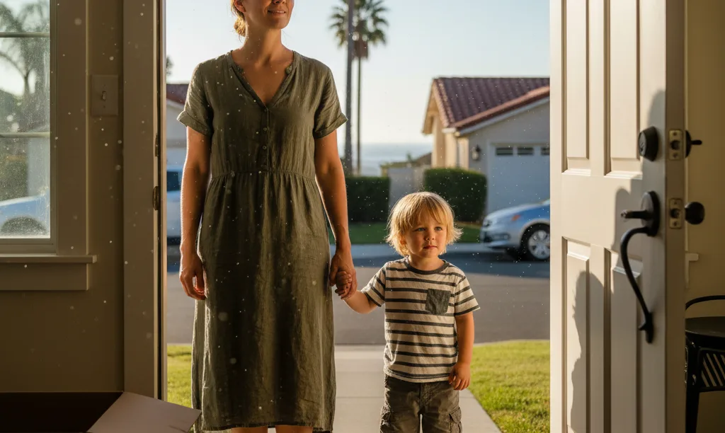 Military spouse and child in new San Diego home.