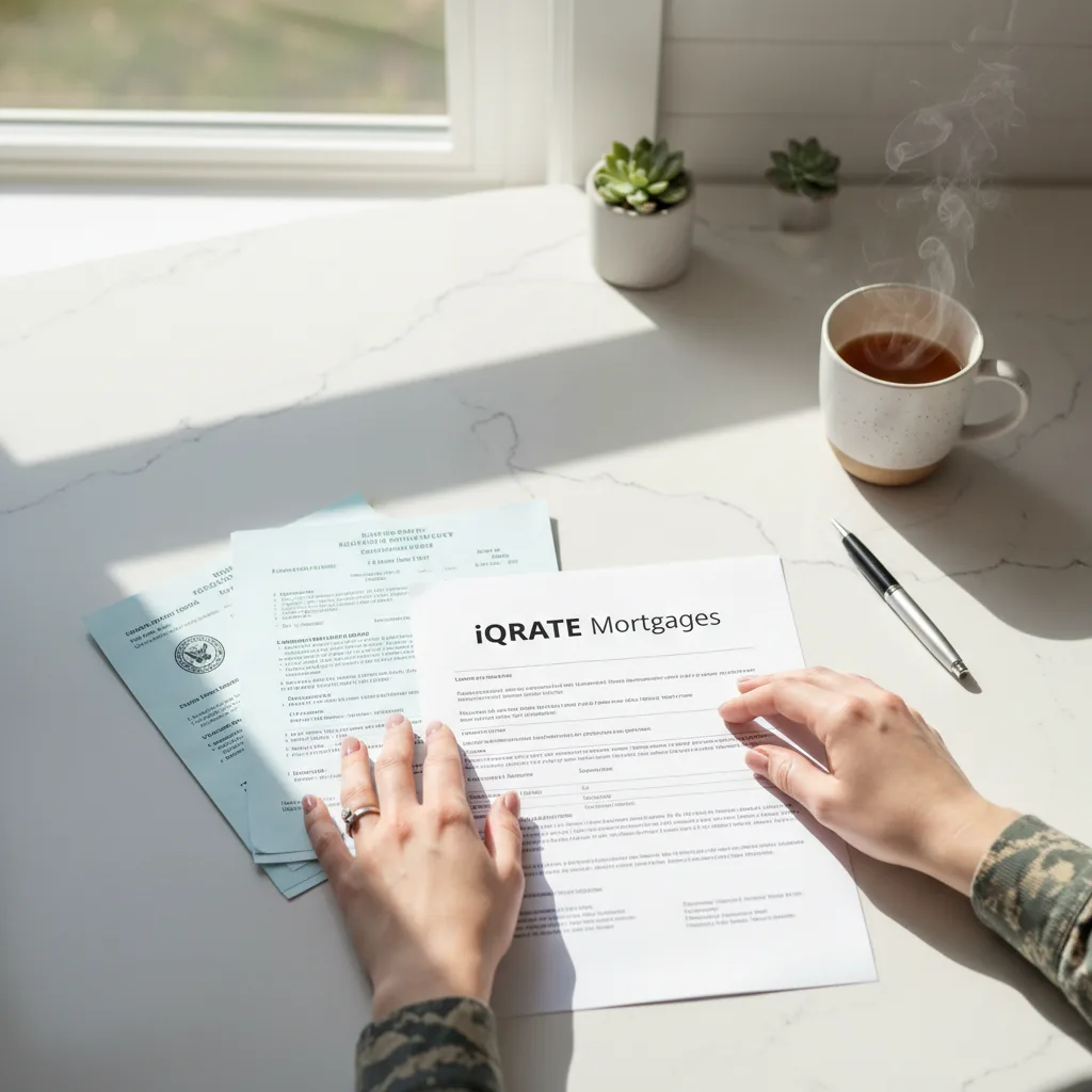 A person organizing necessary documentation for their VA loan lender after a deployment.